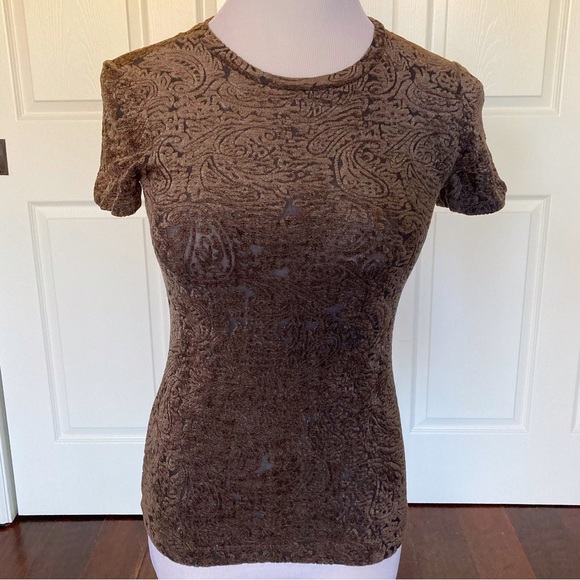 BCBGMaxAzria Tops - BCBG MaxAzaria Brown Paisley T-shirt Blouse S